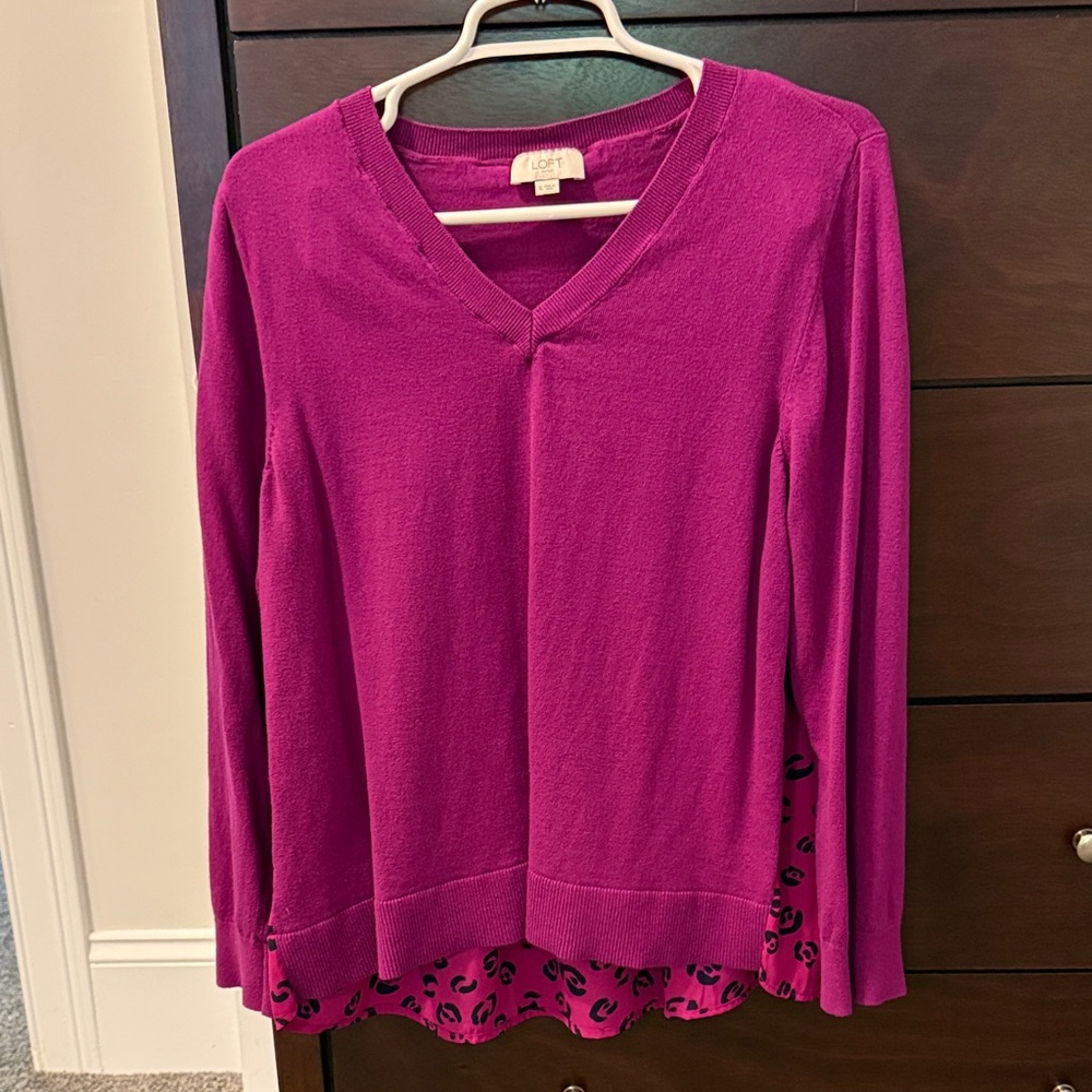 LOFT Outlet Women's Magenta V-Neck Blouse